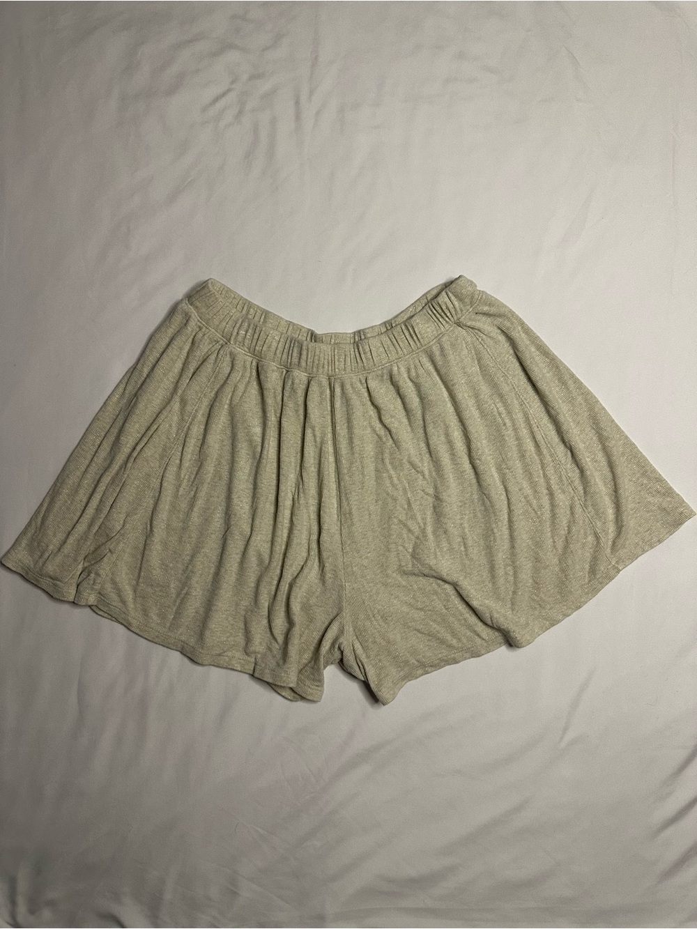 Aerie beige flowy cozy shorts with gold shimmer